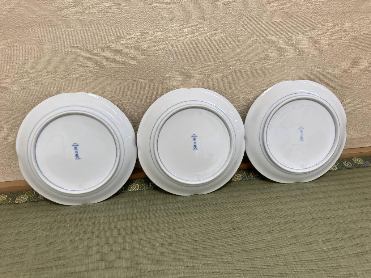 【未使用】 深川製磁 金彩『川に桜』角皿　銘々皿5枚セット 未使用】 深川製磁 金彩『川に桜』角皿 銘々皿5枚セット